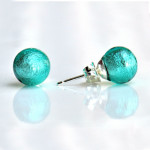 Boucles d'oreilles boutons bleu turquoise clou en veritable verre de murano de venise