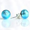 Light blue murano glass earrings round button nail genuine murano glass of venice