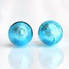 Light blue murano earrings round button nail genuine murano glass of venice