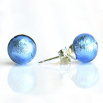 Boucles d'oreilles boutons bleu ocean en veritable verre de murano de venise