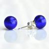 Cobalt blue murano glass earrings round button nail genuine murano glass of venice