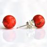 Red orange murano glass earrings round button nail genuine murano glass of venice
