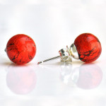 Red orange murano glass earrings round button nail genuine murano glass of venice