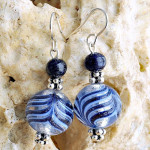 Blue murano glass earrings genuine venitian murano glass