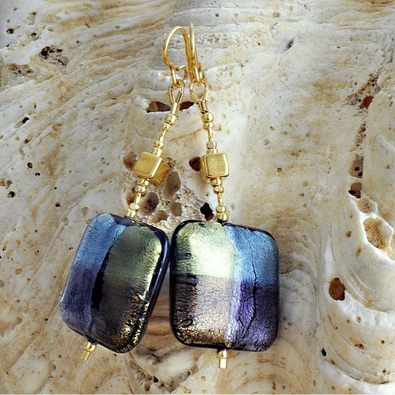 Pendientes murano azul grande quadrifoglio verdadero cristal de murano de venecia