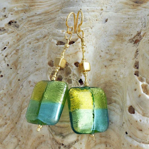 Green murano glass drop earrings of venice