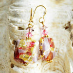  brincos de cristal murano boticelli quadrado rosa de veneza 