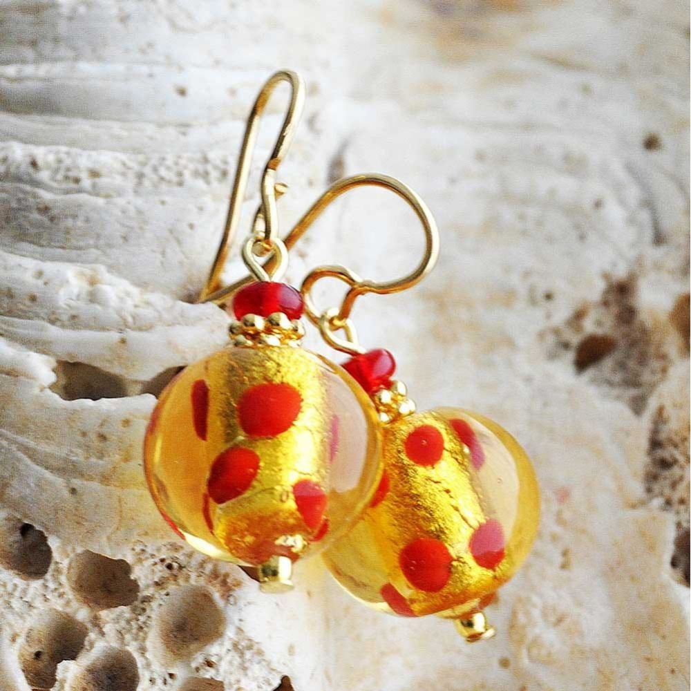 RED MURANO GLASS EARRINGS MIX RED PEAS
