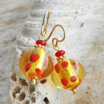 Pendientes cristal murano amarillo guisantes rojo mix pasta