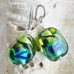 Oorbellen, murano glas groen en blauw sasso two-tone