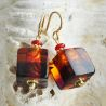 Red and amber murano glass earrings