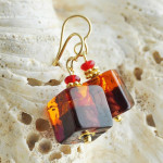 Boucles d'oreilles en verre de murano ambre rouge