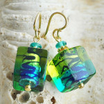 Green and blue murano glass earrings