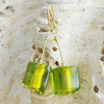 Green earrings cubo sciogliendo murano glass of venice