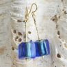 Blue murano glass earrings cubo sciogliendo murano glass of venice