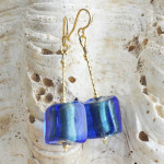 Boucles d'oreilles cubes bleu verre de murano de venise