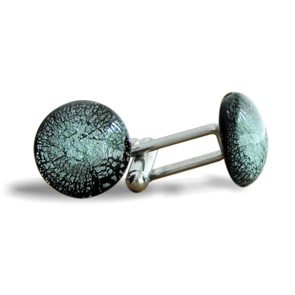Manchetknopen in originele murano glas uit venetië, rond, grijs-zilver 