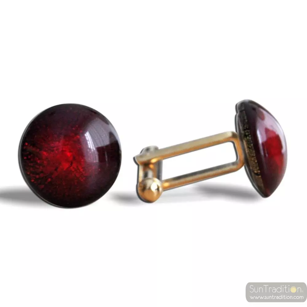 Round red crackle - red murano glass cufflinks in real venitian
