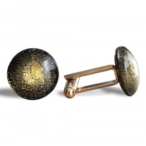 Round gold - gold murano glass cufflinks in real venitian glass