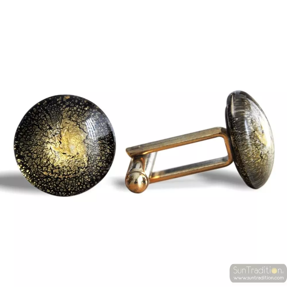 Round gold - gold murano glass cufflinks in real venitian glass