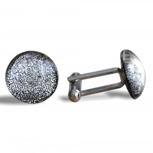 Round silver - silver murano glass cufflinks in real venitian glass