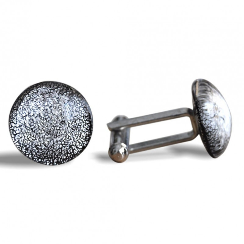 Boutons de manchette murano rond argent