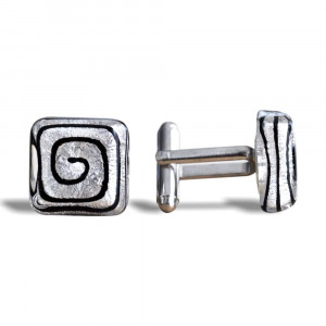 Spiral silver - silver murano glass cufflinks in real venitian glass