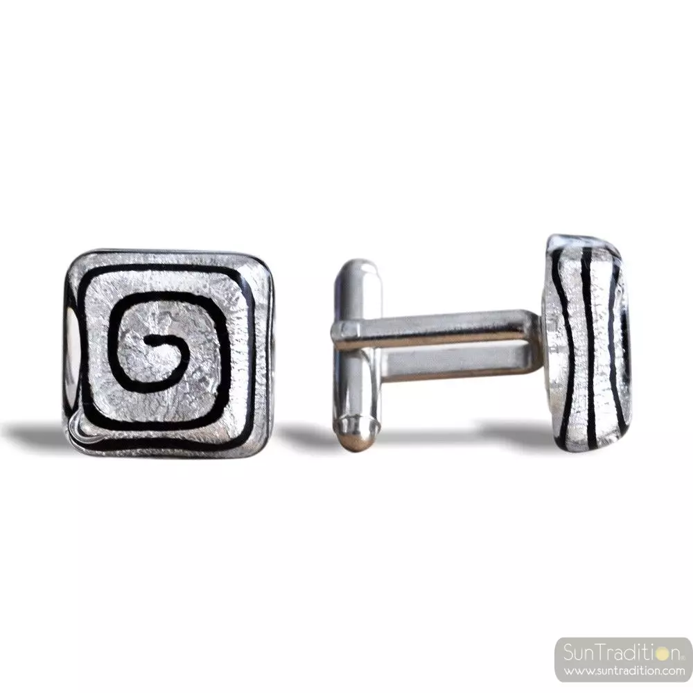 Spiral silver - silver murano glass cufflinks in real venitian glass