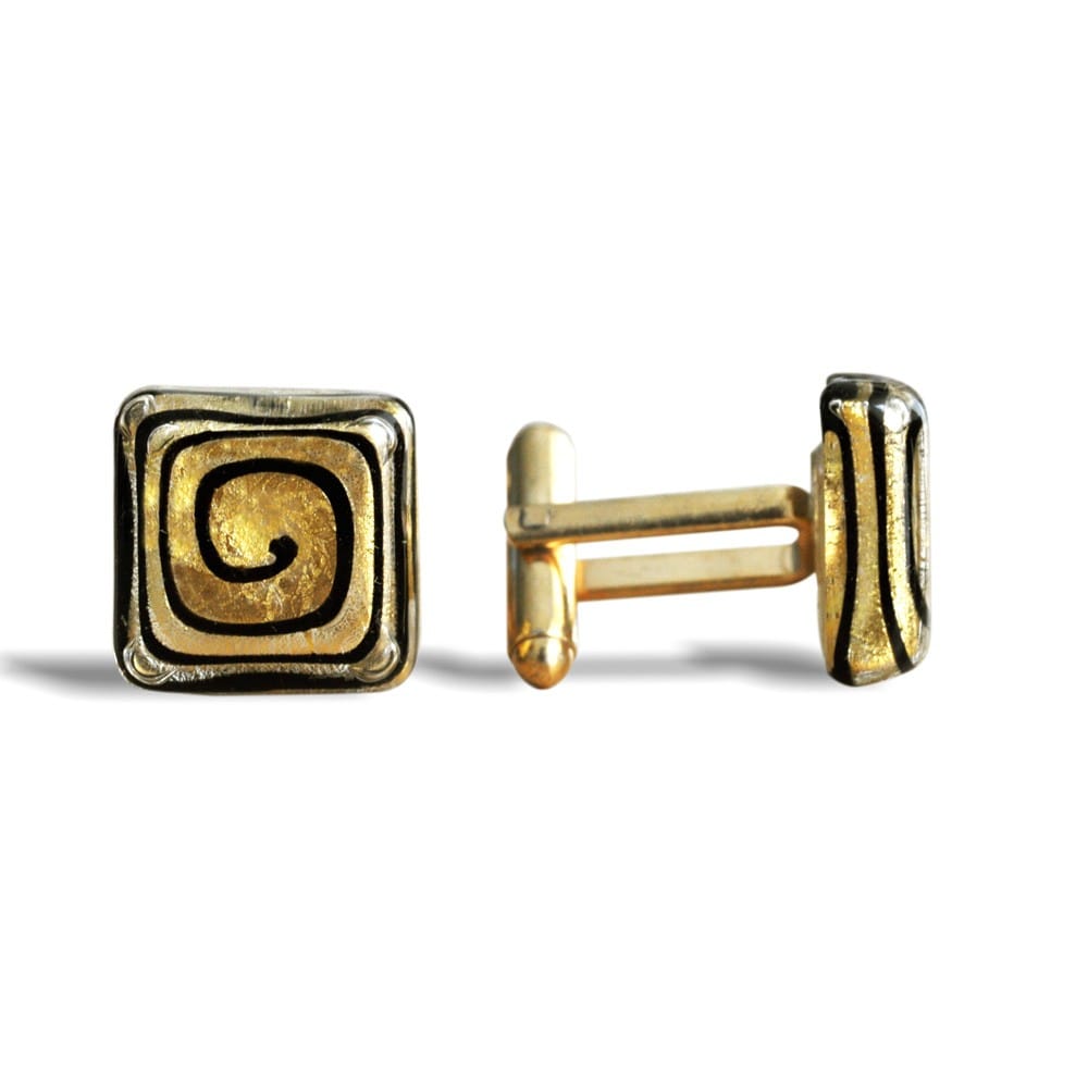 botões de punho quadrados espiral de ouro en vidro de murano