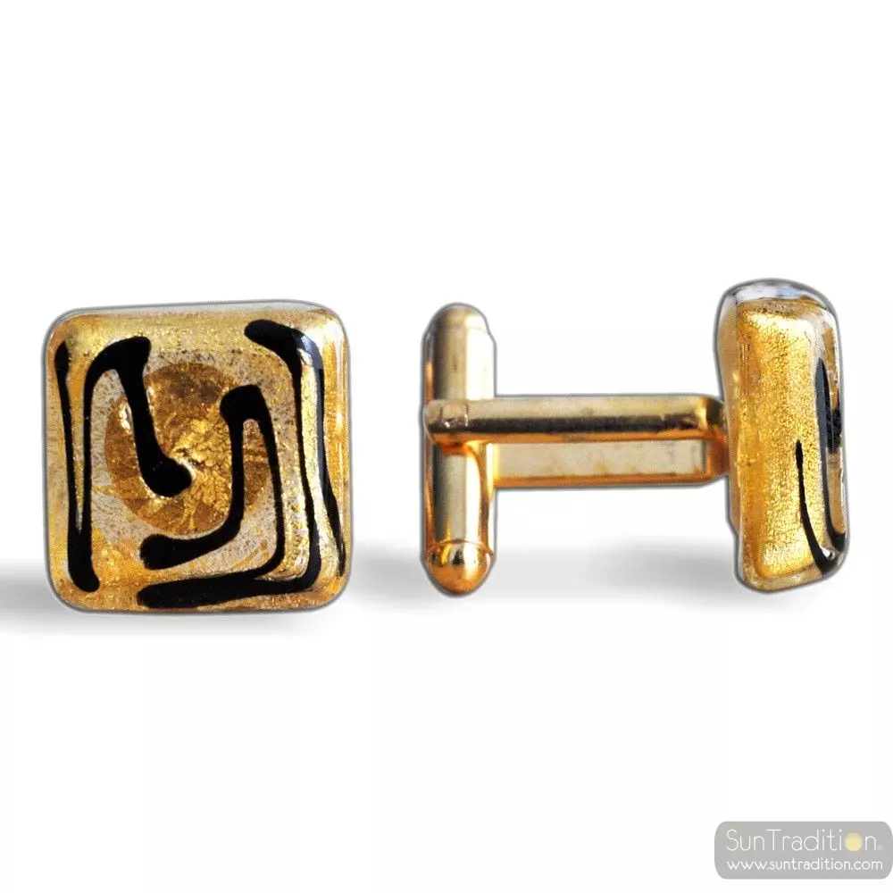 Zigzag gold - gold murano glass cufflinks in real venitian glass