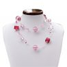 Necklace murano glass pink and silver glass from venice