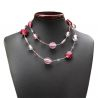 Glas collier van murano-glas roze en zilveren lange ketting, murano glas van venetië