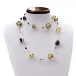 Collier murano noir et or collier long en veritable verre de murano