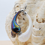  mio black and pearly earrings creoles genuine murano glass of venice 