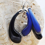 Noires et bleu boucles d'oreilles creoles veritable verre soufflé de murano de venise mio 