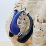 Mio black and blue earrings creoles genuine murano glass of venice