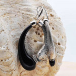 Mio black and old silver earrings creoles genuine murano glass of venice