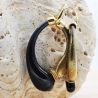 Zwart en goud oude oorbellen creolen echt geblazen glas van murano in venetië mio 