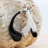 Mio black and white stripes earrings creoles genuine murano glass of venice