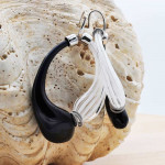 Mio black and white stripes earrings creoles genuine murano glass of venice