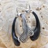 Mio black and gray stripes earrings creoles genuine murano glass of venice