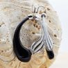 Mio black and white gray stripes earrings creoles genuine murano glass of venice