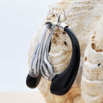 Mio black and white gray stripes earrings creoles genuine murano glass of venice