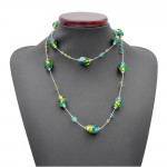 Groene ketting lang murano glas groen en blauw 