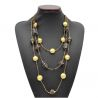 Guld halsband-lång tre-rad smycken halsband i murano glas bariole brun