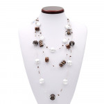 Collier argent long 3 rangs collier en verre de murano bariole marron