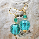 Boucles d'oreilles bleu turquoise en veritable verre de murano de venise