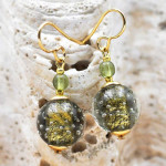 Fizzy green grey earrings genuine venice murano glass