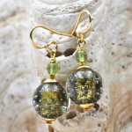 Boucles d'oreilles gris vert bijou en veritable verre de murano de venise