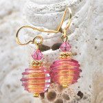 Mini jo-jo pink and gold earrings genuine murano glass venice